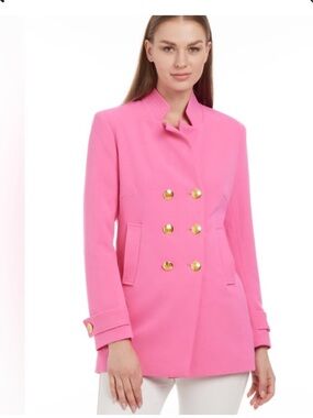 PATTY KIM Bright Pink Double-Breasted Blazer with Gold Buttons